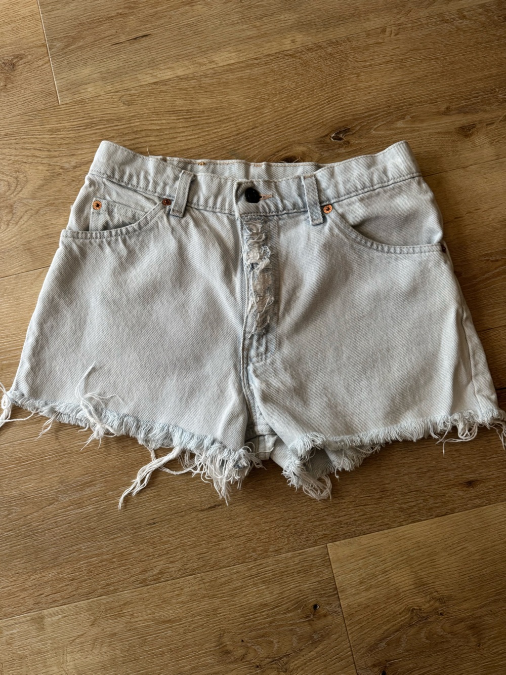 Levi's Light Gray Frayed Hem Denim Shorts